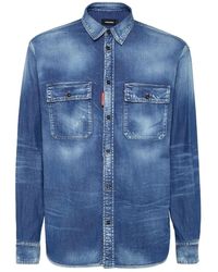 DSquared² - Overhemden ,Blauw ,Katoen Pocket Shirt Voor Werkers - Lyst