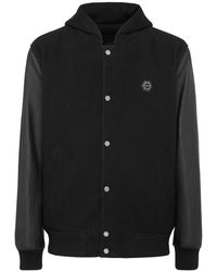 Philipp Plein - Jassen ,Zwart ,Katoen Bomber Jacket Met Leren Mouwen - Lyst