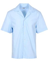 Grifoni - Camicia bowling in cotone manica corta aqua - Lyst