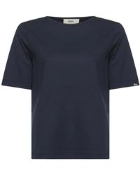Herno - Tops ,Blauw ,Katoen Blauw T-Shirt Met Ronde Hals En Logoplaat - Lyst