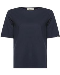 Herno - Tops ,Blauw ,Katoen Blauw T-Shirt Met Ronde Hals En Logoplaat - Lyst