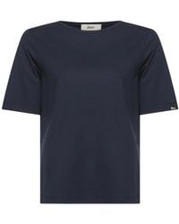 Herno - Tops ,Blauw ,Katoen Blauw T-Shirt Met Ronde Hals En Logoplaat - Lyst
