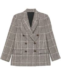 Brunello Cucinelli - Jassen ,Grijs ,Bruin Geruit Dubbelborstig Jas - Lyst