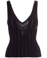 Sessun - Tops ,Bruin ,Katoen Gebreide Top Met V-Hals - Lyst