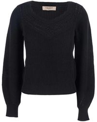 Twinset - Truien & Vesten ,Zwart ,Zwart Sweater Set Met Maglia - Lyst