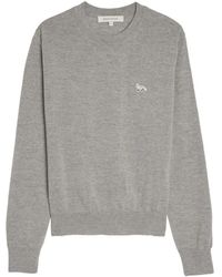 Maison Kitsuné - Truien & Vesten ,Grijs ,Wol Baby Fox Wollen Trui - Lyst