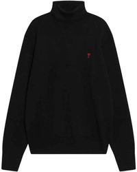 Ami Paris - Truien & Vesten ,Zwart ,Wol Ami De Coeur Turtle Neck Sweater - Lyst