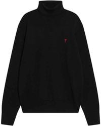 Ami Paris - Truien & Vesten ,Zwart ,Wol Ami De Coeur Turtle Neck Sweater - Lyst