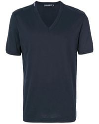 Dolce & Gabbana - Blau V-Ausschnitt Baumwoll T-Shirt - Lyst