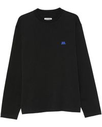 Jil Sander - Tops ,Zwart ,Katoen T-Shirt Met Lange Mouwen En Ronde Hals - Lyst