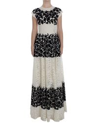 Dolce & Gabbana Floral Lace Ricamo Long Ball Maxi Jurk - Naturel