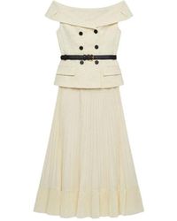 Self-Portrait - Kleedjes ,Geel ,Lace-Detail Button-Front Midi Jurk - Lyst