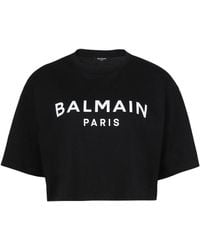 Balmain - Logo geschnittenes Baumwoll -T -Shirt - Lyst