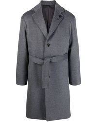Lardini - Cappotto di lana grigio con applicazione del logo - Lyst
