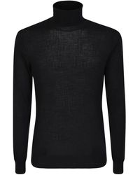 Dell'Oglio - Truien & Vesten ,Blauw ,Wol Blauwe Gebreide Hoge Hals Trui - Lyst