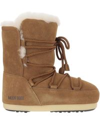 Moon Boot - Leren Enkellaarzen Met Veters En Lamsvacht - Lyst