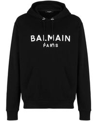 Balmain - Paris Witte Klassieke Logo Zwarte Hoodie - Lyst