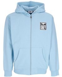 Obey - Hoodies & Sweatvesten ,Blauw ,Katoen Ogen Icoon Rits Hoodie Premium Franse Terry - Lyst
