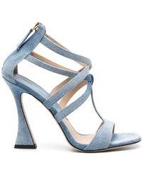 Ermanno Scervino - Blaue denim high heel gewebte sandalen - Lyst