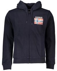 Napapijri - Blauwe Hoodie Met Rits En Print - Lyst