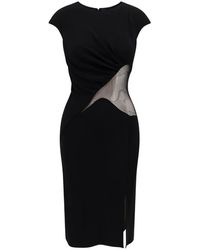 Givenchy - Schwarzes kleid mit tüll-einsätzen,schwarzes drapiertes kreppkleid mit halbtransparenten mesh-details - Lyst