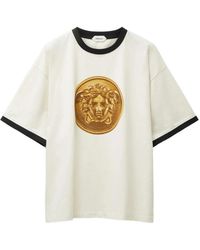 Versace - Tops ,Wit ,Katoen T-Shirt Van Katoenen Jersey Met Ronde Hals - Lyst