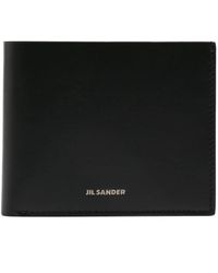 Jil Sander - Accessoires ,Zwart ,Leer Bi-Fold Portemonnee Met Logo-Reliëf - Lyst