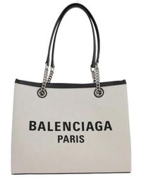 Balenciaga - Canvas tote tasche mit lederbesatz und logo-print - Lyst