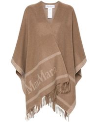 Max Mara - Jassen ,Wol Wollen Jacquard Logo Cape Met Franje - Lyst