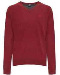 Sergio Tacchini - Wollpullover mit v-ausschnitt, gerippten säumen und sichtbarem logo - Lyst