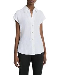 Vince - Overhemden ,Wit ,Linnen Cap Sleeve Button Down Blouse - Lyst
