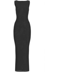 Guess - Kleedjes ,Zwart ,Polyester Jacquard Lange Jurk - Lyst