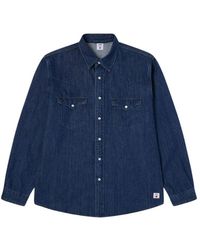 Edwin - Overhemden ,Blauw ,Denim Denim Western Overhemd Met Drukknoopsluiting - Lyst