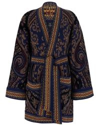 Etro - Truien & Vesten ,Veelkleurig ,Wol Gebreide Cardigan Met Geometrische Borduring En Riem - Lyst