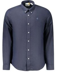 Timberland - Blaues Baumwoll-Slim-Fit-Hemd Mit Stickerei - Lyst