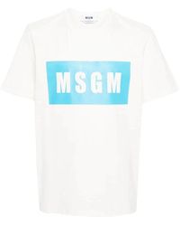 MSGM - Logo print baumwoll t-shirts und polos - Lyst