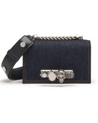 McQueen - Denim Mini Juwelen Tasche Mit Vier Ring Griff - Lyst