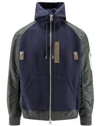 Sacai - Hoodies & Sweatvesten ,Veelkleurig ,Nylon Sponge Sweat X Nylon Twill Full Zip Hoodie - Lyst