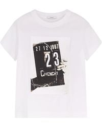 Givenchy - Tops ,Wit ,Katoen T-Shirt Met Logo En Ronde Hals - Lyst