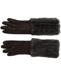 Dolce & Gabbana - Guanti in pelle marrone a metà braccio in pelliccia - Lyst