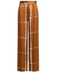 Kiton - Broeken ,Bruin ,Satijn Zijden Satijnen Broek Met Abstracte Print - Lyst