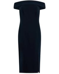 Ralph Lauren - Kleedjes ,Blauw ,Polyester Midi Jurk Met Blote Schouders - Lyst