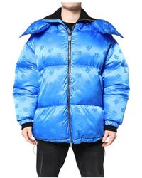 Dolce & Gabbana - Jassen ,Blauw ,Polyester Blauwe Gewatteerde Hoodie Met Logo - Lyst