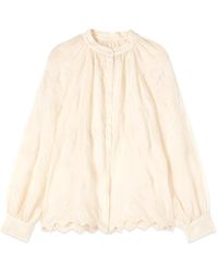 Oltre - Musselin-Bluse Mit Stickerei - Lyst