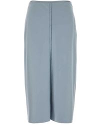 Ami Paris - Rokken ,Blauw ,Polyester Raw Edges Details Midi Rok - Lyst