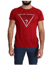 Guess - Red Cotton Logo Print Men Casual Top Perforated T-shirt - Lyst
