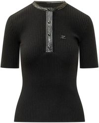 Courreges - Tops ,Zwart ,Polyester Vinyl En Gebreide Polo - Lyst