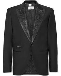 Philipp Plein - Jassen ,Zwart ,Wol Wool Blazer Ls Strass Rever - Lyst