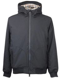 Aquascutum - Jassen ,Zwart ,Polyester Zwarte Winterjas Met Capuchon En Ritssluiting - Lyst