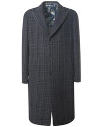 Etro - Jassen ,Blauw ,Wol Wol En Kasjmier Jas Met Ruitmotief - Lyst